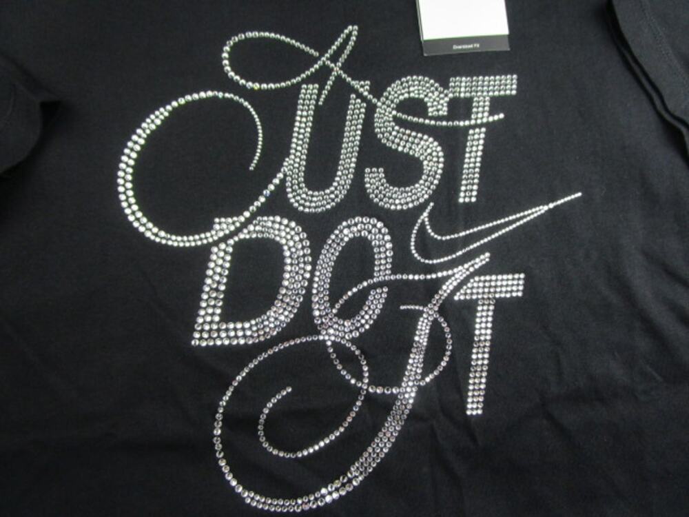 Nike Glam Rhinestone Oversized Just Do It‎ Shirt Black Women's Large FZ1153-010